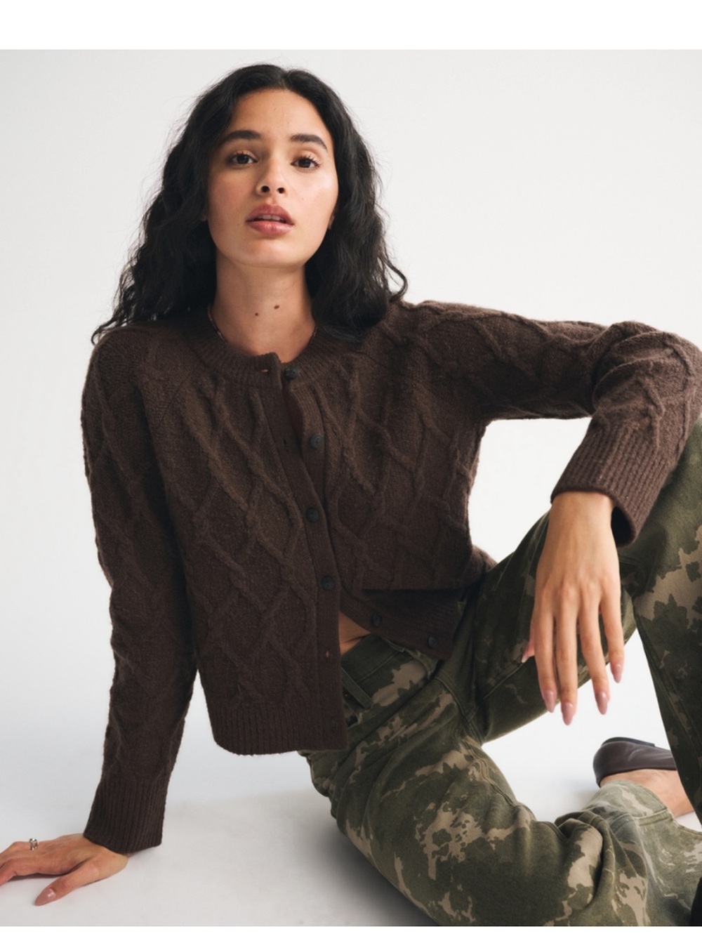 Abercrombie & Fitch Brown Cable Knit Button-Up Cardigan